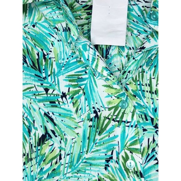 Appleseeds Petites PXL Floral Button Cuff Green Women Full Button Shirt - Picture 4 of 16